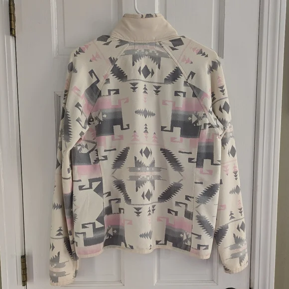 Ralph Lauren Aztec Western Preppy puffer Jacket pink and gray size L athleisure - Picture 6 of 9